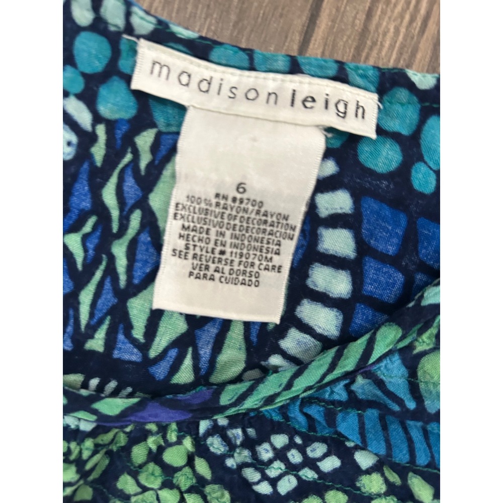 VTG Madison Leigh Blue Green Geometric¹ Tribal Print Sleeveless Maxi Dress 6 - Picture 3 of 4